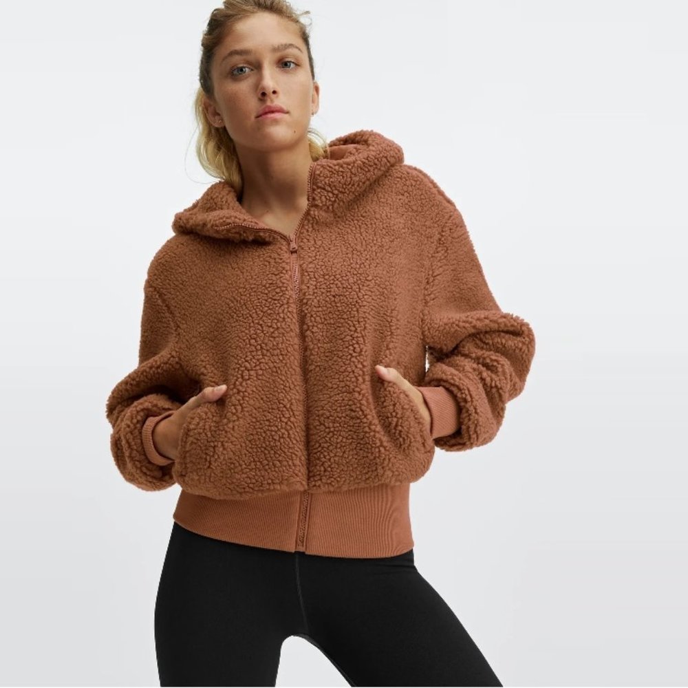 Fabletics Summit Sherpa Hoodie Jacket Toffee New!